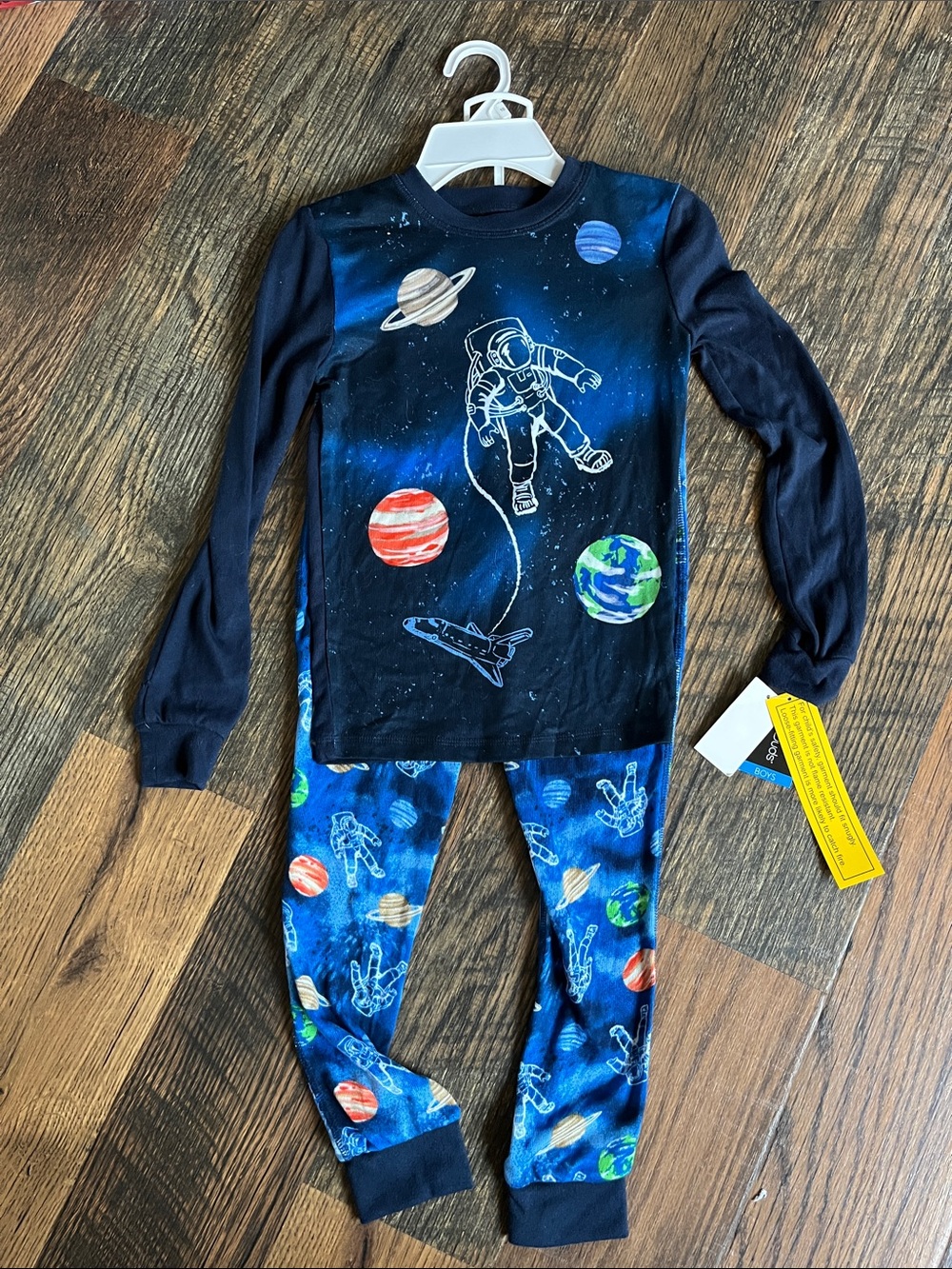 CuddlDuds Kids Space Astronaut Pajama Set - Black & Blue Galaxy Print.